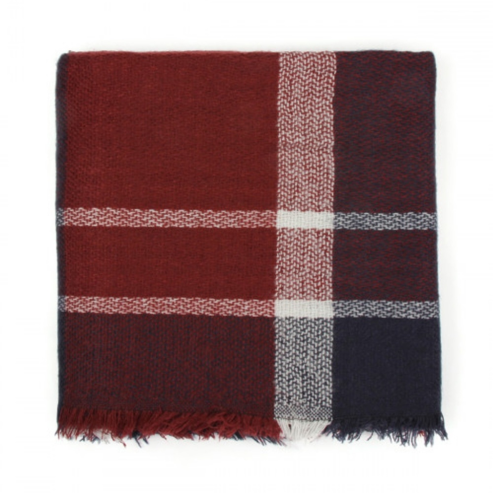Blanket Scarf   - Burgundy Blue - Picture 3 of 4